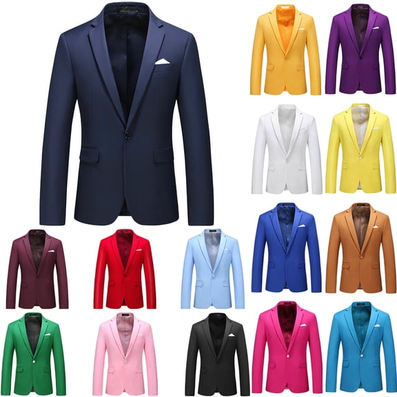 Juesizh Suits for Men Lapel Single Button Long Sleeve Blazer Jackets Fashion Casual Solid Color Business Wedding Suits, 2XS-2XL