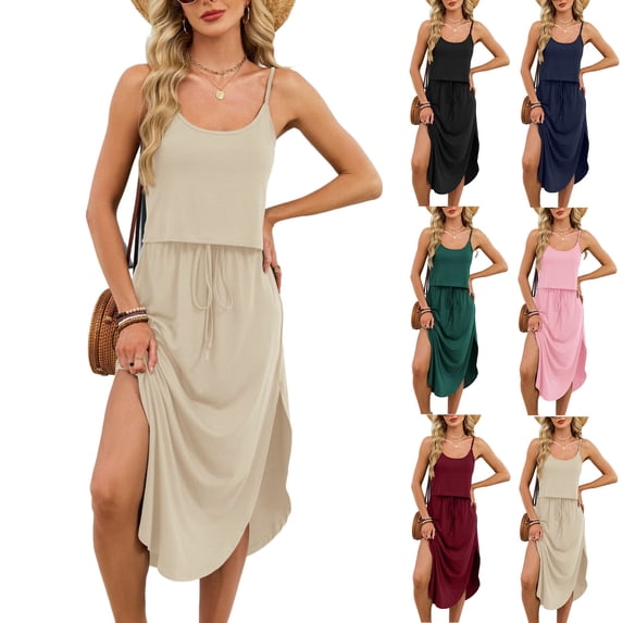 Juesizh Womens 2 Piece Sets Sleeveless Side Slit Skirt Matching Outfits Casual Fashion Solid Color Summer Lounge Set, S-2XL
