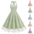 thumbnail image 1 of Juesizh Womens Cocktail Dresses Hepburn Bow Sleeveless Midi Dresses Elegant Vintage Embroidery Printed Tea Party Dress, S-2XL, 1 of 4