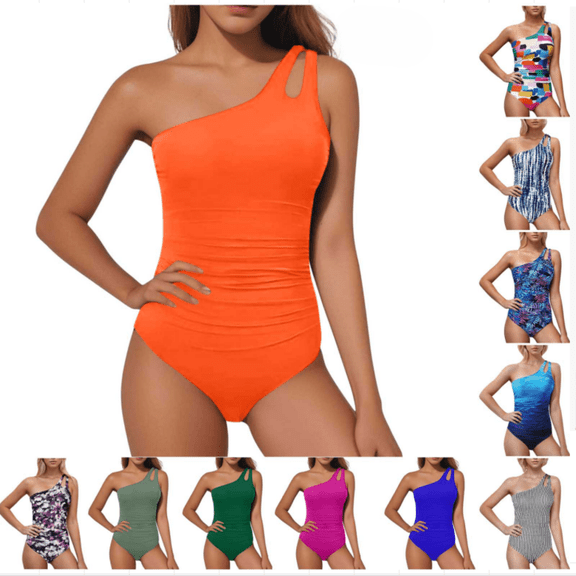 Juesizh Womens One Piece Swimsuit Single Shoulder Swimsuit Casual Fashion High Waist Bakin Bathing Swimsuit, S-2XL