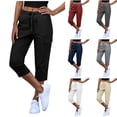 thumbnail image 1 of Juesizh Womens Shorts Drawstring Elastic Waist Capri Pants Casual Soft Solid Color Athletic Workout Shorts, S-2XL, 1 of 7