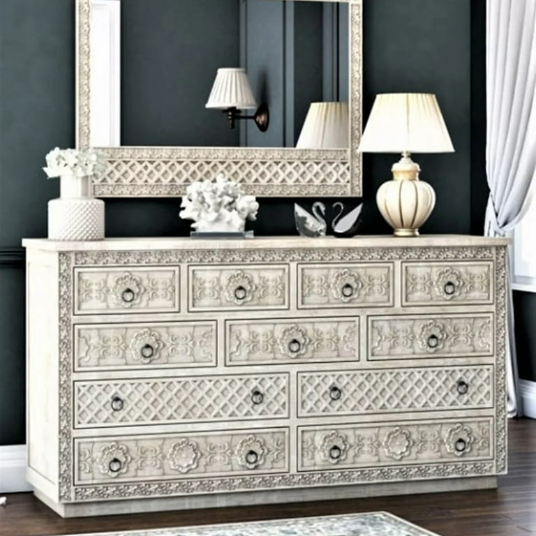 Juffair Hand Carved Wooden Eleven Drawer Dresser