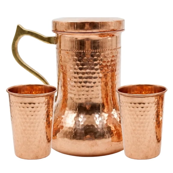Jug Copper Jug Set 1.5 LTR Handcrafted Designer Water Jug with Glasses By Indian Handmade