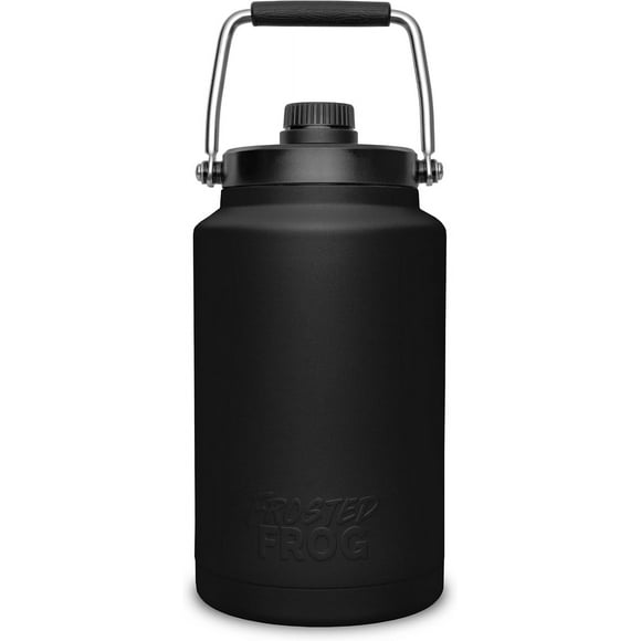 Jug with Handle, One Gallon, Large Double Vacuum Insulated Water Bottle, Stainless Steel Thermos for Hot & Cold Drinks, Sweat Proof, Great for Travel, Hiking & Camping (Black)