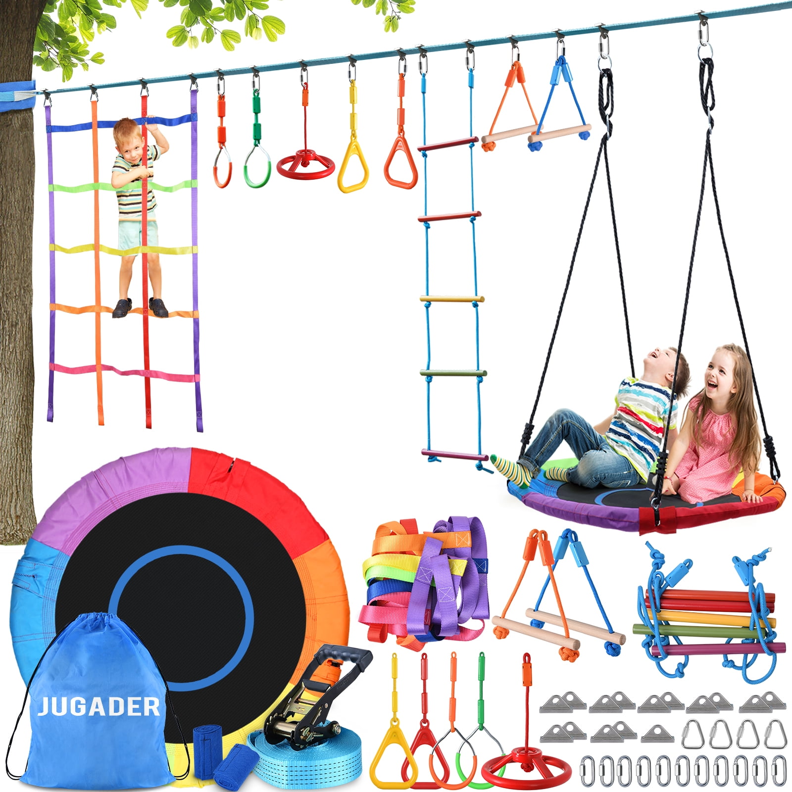 https://i5.walmartimages.com/seo/Jugader-50ft-Ninja-Warrior-Hanging-Obstacle-Course-Slackline-Monkey-Bars-with-Saucer-Tree-Swing-Seat_decd39b1-746a-41dc-b3a8-f9289c8dc104.e4091087ffe5c56f2a79b39f99697bf6.jpeg