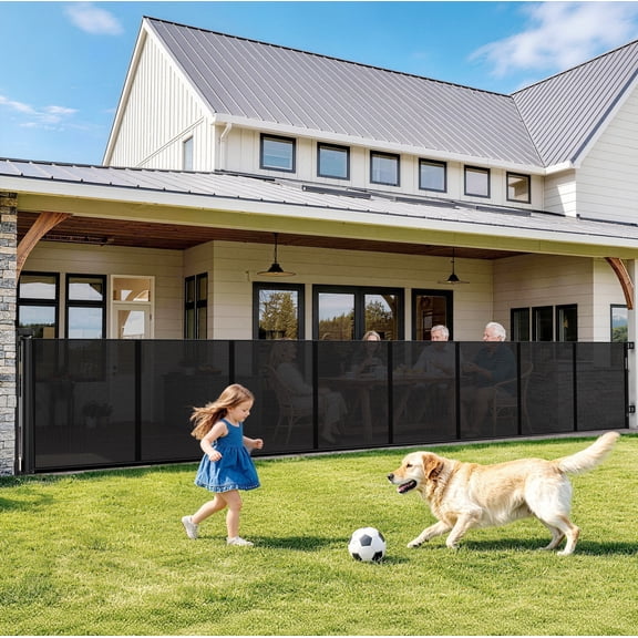 Jugbow Retractable Outdoor Dog Gate, 250" Extra Wide x 48" Tall Retractable Pet Gate for Decks, Patios, Garages & Driveways, Black