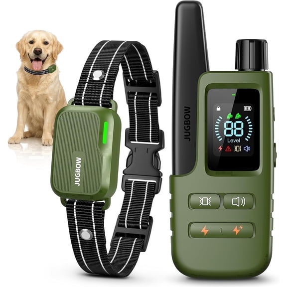 Jugbow Dog Shock Collar, Electric Training Collar with Remote - 4500FT Range, Waterproof, Rechargeable, Vibration & Shock Modes for Dogs 10-120 lbs, Green