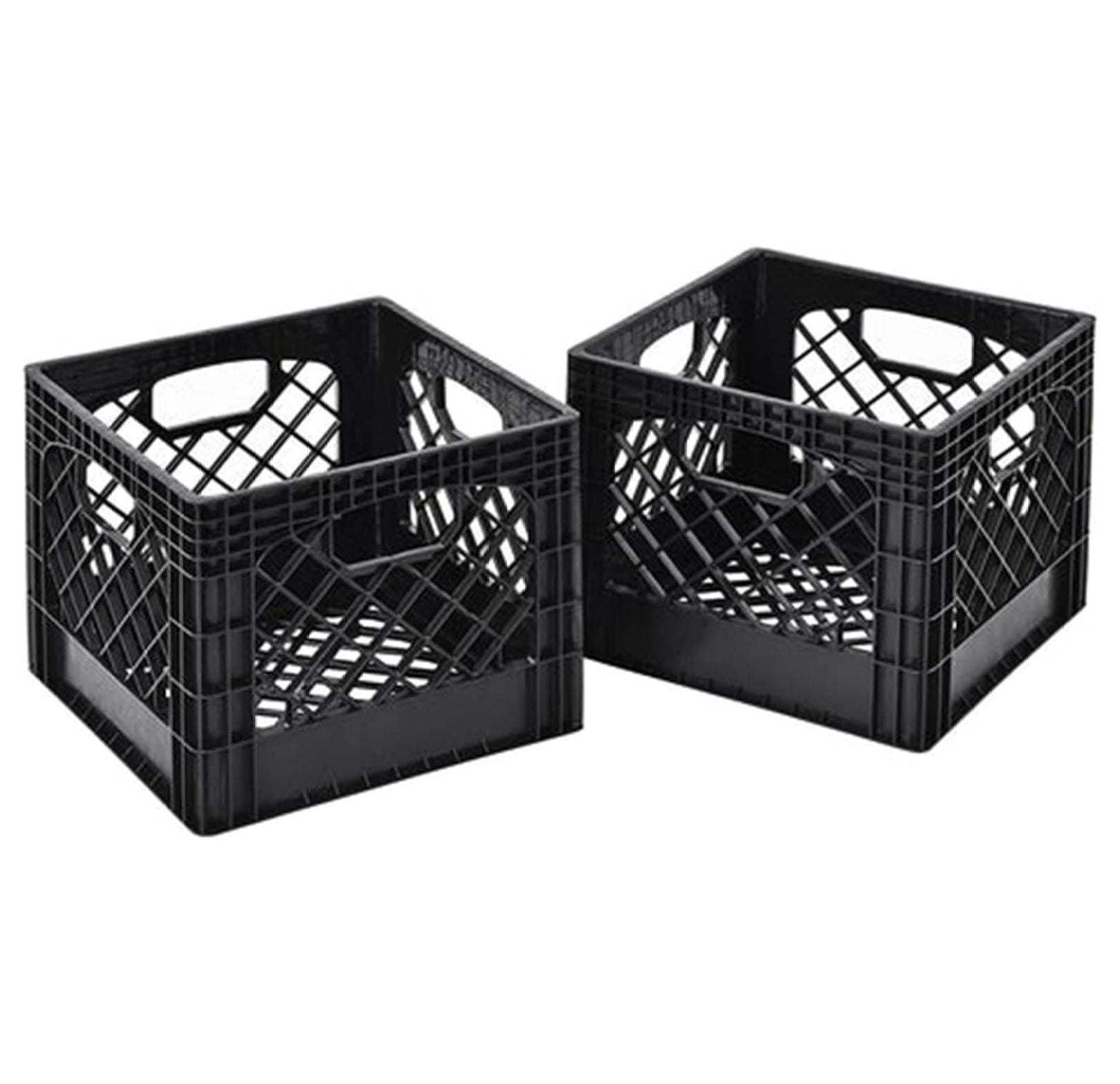 Black Stackable Heavy Duty Storage Crate with Handles, 16 Quart