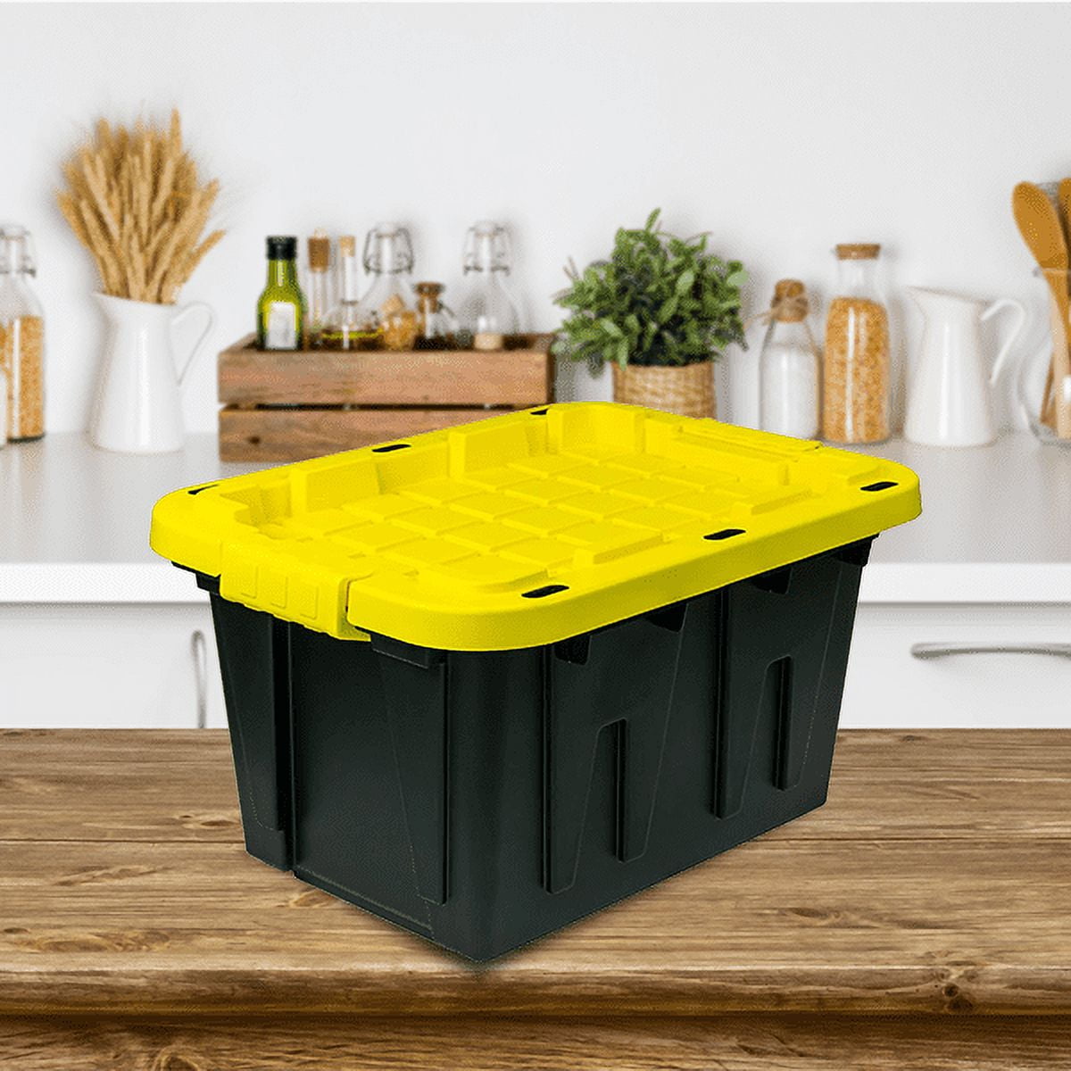 12 Gal. Tough Storage Tote in Black with Yellow Lid