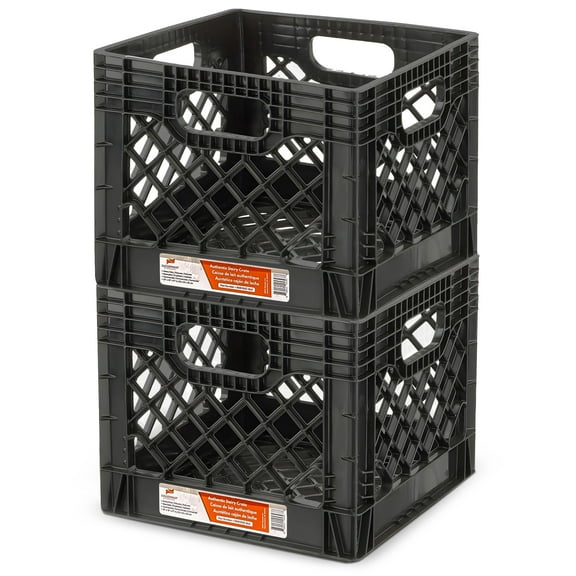 Juggernaut Storage 16 Quart Stackable Black Plastic Crate with Handles 2 Pack