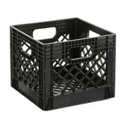 Juggernaut Storage 16QT Heavy-Duty Plastic Milk Crate Black with Built-in Handles