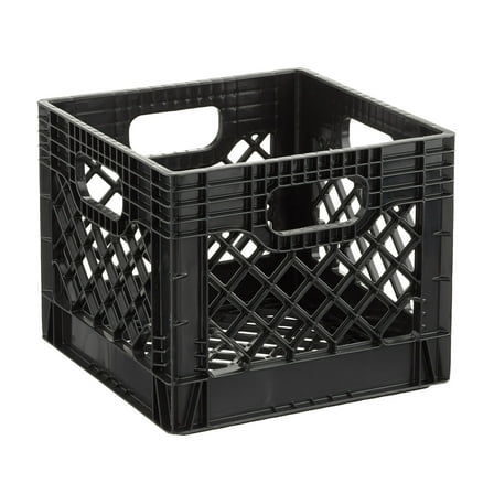 Juggernaut Storage 16QT Heavy-Duty Plastic Milk Crate Black with Built-in Handles