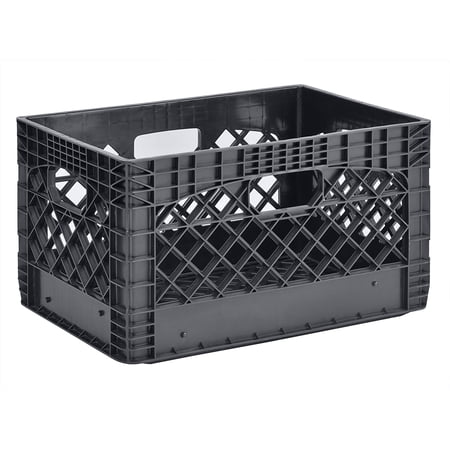 Juggernaut Storage 24 Quart 3 Pack Black Heavy Duty Plastic Rectangular Stackable Dairy Milk Crates