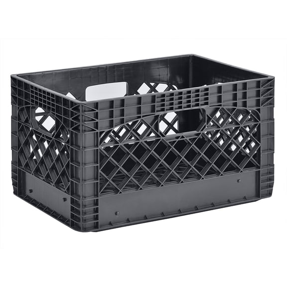 Juggernaut Storage 24 Quart 3 Pack Black Heavy Duty Plastic Rectangular Stackable Dairy Milk Crates