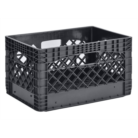 Juggernaut Storage 24 Quart Stackable Black Plastic Crate w/ Handles, 3 Pk