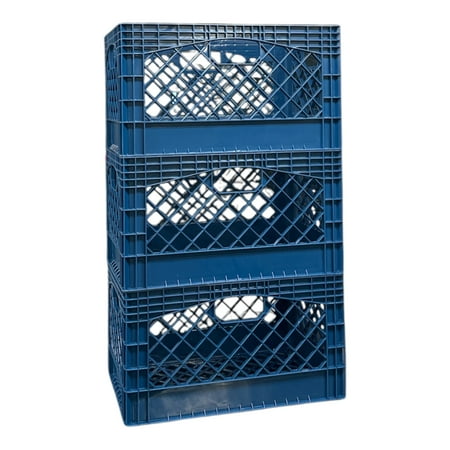 Juggernaut Storage 24 Qt Heavy Duty Plastic Milk Crate with Handles, Blue, 3 Pack, RMK24BLUE-3PK