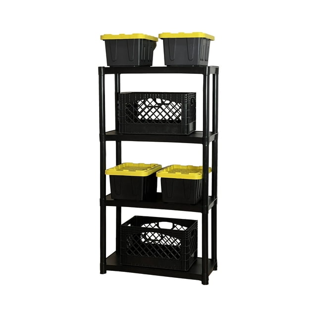 Juggernaut Storage Freestanding 4Shelf Plastic Storage Shelf, Black