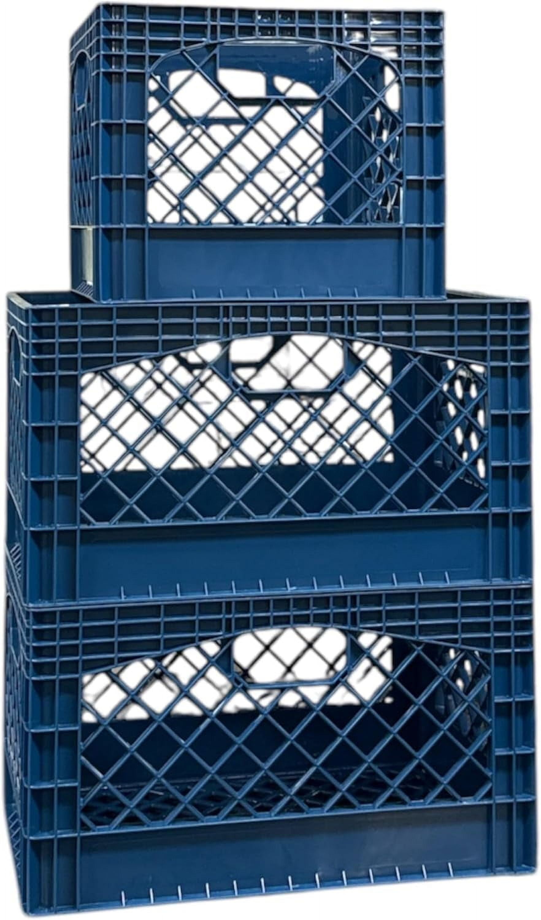 Juggernaut Storage Heavy-Duty Plastic Milk Crate Bundle Blue