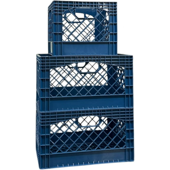 Juggernaut Storage Heavy-Duty Plastic Milk Crate Bundle Blue