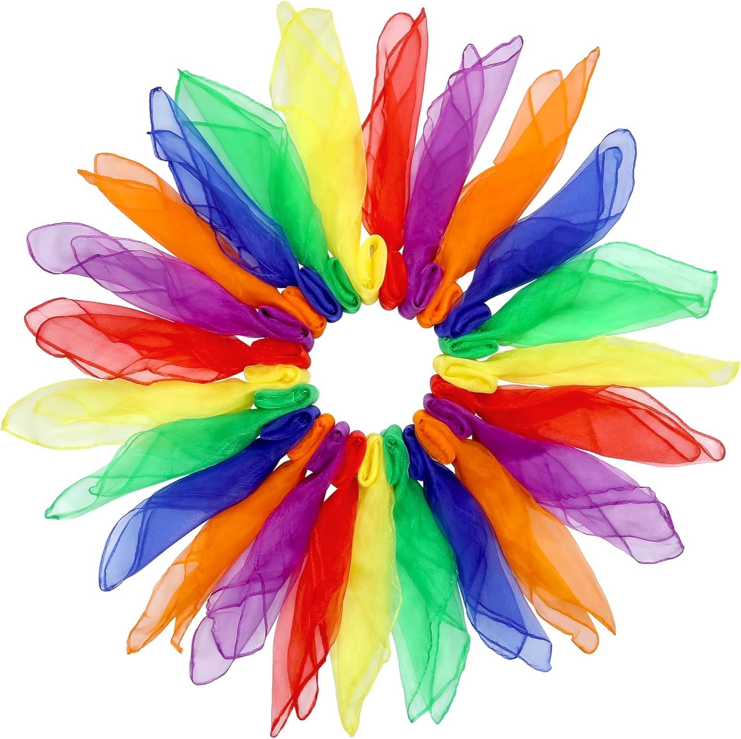 Juggling Scarves for Kids Play,Happon 24 Pcs Sensory Scarves,Dance Music Scarfs,Colorful Silk Actives Scarves Rhythm Band Scarves for Toddlers Children Movement(6 Colors)