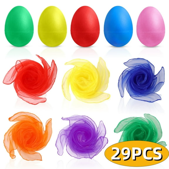Juggling Scarves Silk Play Scarves Dance Accessories with Shaker Egges Colorful Music Actives Scarves Rhythm Band Scarves 29PCS Set 1