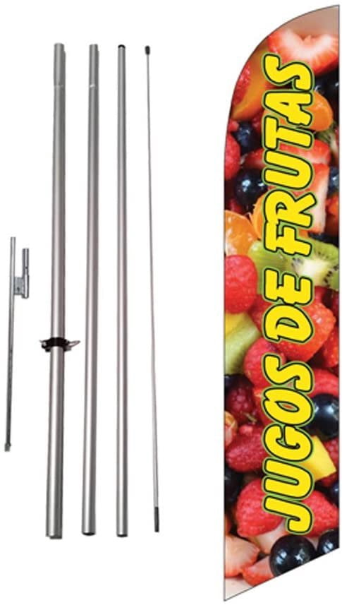 Jugos de Frutas Spanish Advertising Feather Banner Swooper Flag Sign with Flag Pole Kit and Ground Stake