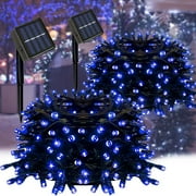 2 Pack Solar Christmas Tree Decorations Twinkle Light Outdoor, Total 156Ft 440LED with 8 Modes, Juhefa Waterproof Fairy String Lights for Xmas Tree, Fence Yard, Party Decor (Blue)