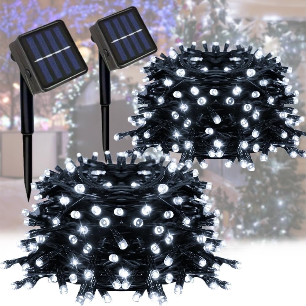 2 Pack Solar Christmas Fairy String Light Decor for Outside, Total 156Ft 440LED with 8 Modes, Juhefa Waterproof Twinkle Lights for Xmas Tree, Yard, Party, Wedding (White)
