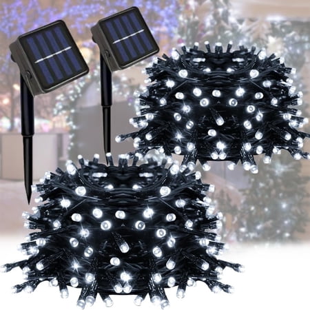 2 Pack Solar Christmas Fairy String Light Decor for Outside, Total 156Ft 440LED with 8 Modes, Juhefa Waterproof Twinkle Lights for Xmas Tree, Yard, Party, Wedding (White)