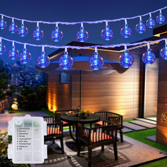 Juhefa 2-Pack String Lights 50 Led 26 ft Crystal Globe Lights Battery Powered for Garden Yard Porch Wedding Party Decor (Blue)