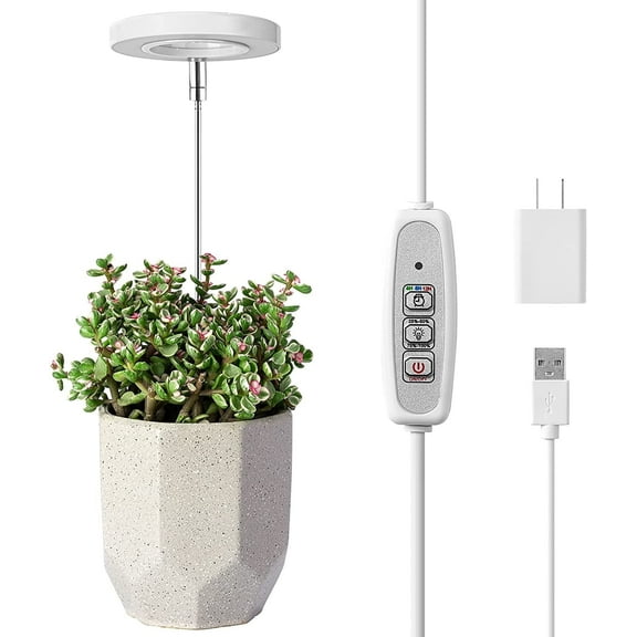 Full Spectrum Plant Grow Light for Indoor Plants, Juhefa Height Adjustable Plant Light with Auto On/Off Timer 4/8/12/18H, 5 Level Dimmable Brightness (White)