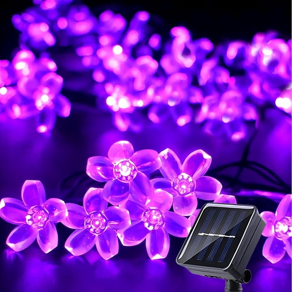 Outdoor Solar Cherry Blossoms String Lights 50 LED, Juhefa Waterproof Fairy Flower Light for Fence, Patio, Yard, Christmas Tree, Lawn, Garden (Purple)