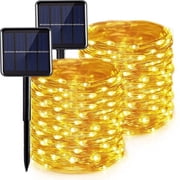 2 Pack Christmas Solar String Lights Outdoor 46FT 130LED, Juhefa Waterproof Twinkle Fairy Lights for Xmas Tree, Party, Wedding, Yard, Fence Decor Warm White