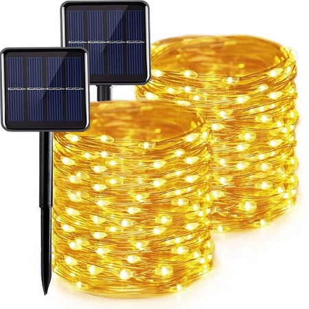 2 Pack Christmas Solar String Lights Outdoor, Total 46FT 130LED, Juhefa Waterproof Twinkle Fairy Lights for Xmas Tree, Party, Wedding, Yard, Fence Decor (Warm White)