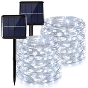 2 Pack 46FT 130LED Christmas Solar Fairy Lights Outdoor Waterproof, Juhefa Twinkle String Lights for DIY Christmas Tree Decorations, Party, Wedding, Yard White