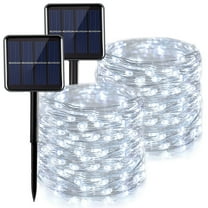 Juhefa Solar String Lights 46 ft 130 LED,Waterproof Solar Fairy Light with 8 Modes for Outdoor Garden Tree Fence Decor, 2 Pack, White