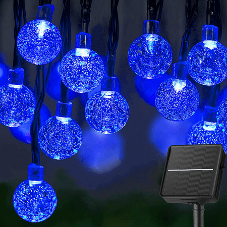 Juhefa Solar String Lights Outdoor 60 Led 35.6 ft Crystal Globe Lights for Garden Yard Porch Wedding Party Decor, Blue