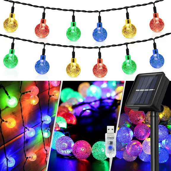 Juhefa Solar String Lights Outdoor 60 Led 35.6 ft Crystal Globe Lights for Garden Yard Porch Wedding Party Decor (Multicolor)