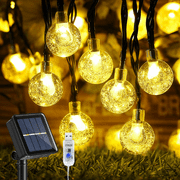Juhefa Solar String Lights Outdoor 60 Led 35.6 ft Crystal Globe Lights for Garden Yard Porch Wedding Party Decor (Warm)