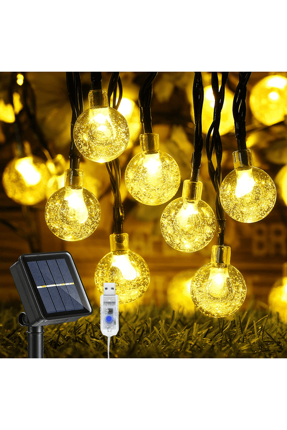 Solar String Lights Outdoor 60 Led 35.6 ft Crystal Globe Lights for Garden Yard Porch Wedding Party Decor (Warm)