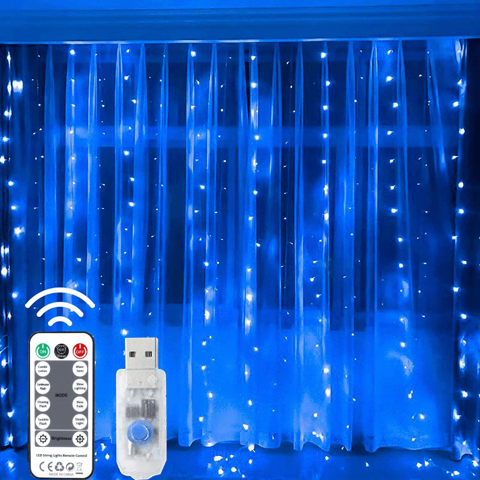 Juhefa String Lights Curtain Lights with Remote 7.9' L x 5.9' W 144-Bulb USB Plug-in LED Light ...