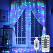 Juhefa String Lights Curtain Lights with Remote 7.9 L x 5.9 W 144-Bulb USB Plug-in LED Light for Wedding Home Bedroom Decor,Multicolor