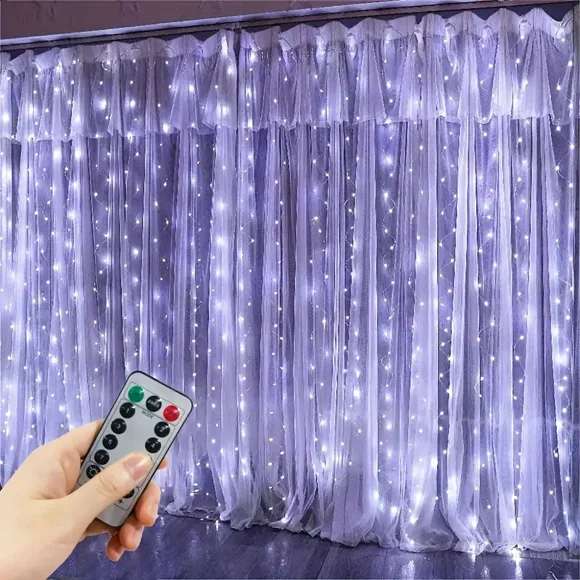 Juhefa String Lights Curtain Lights with Remote 7.9' L x 5.9' W 144-Bulb USB Plug-in LED Light for Wedding Home Bedroom Decor,White