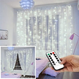 Juhefa String Lights Curtain Lights with Remote 7.9' L x 5.9' W 144-Bulb USB Plug-in LED Light for Wedding Home Bedroom Decor,White