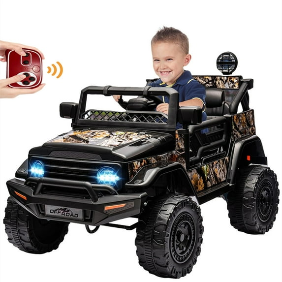 Juibresa 12 Volt Powered Ride-On Truck Car for Kids,Electric Vehicles with Remote Control, Spring Suspension,Led Lights, Music,3 Speeds,Ideal Gift for Child