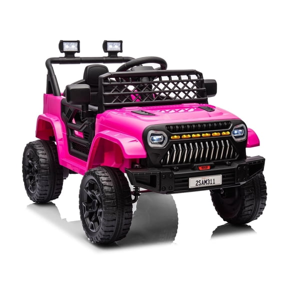 Sakiyr 12V Electric Ride-On Truck for Kids with Remote Control, Dual Motors, 2 Speeds, Music Player, LED Lights, Ride on Toys for Ages 2-6 - Hot Pink