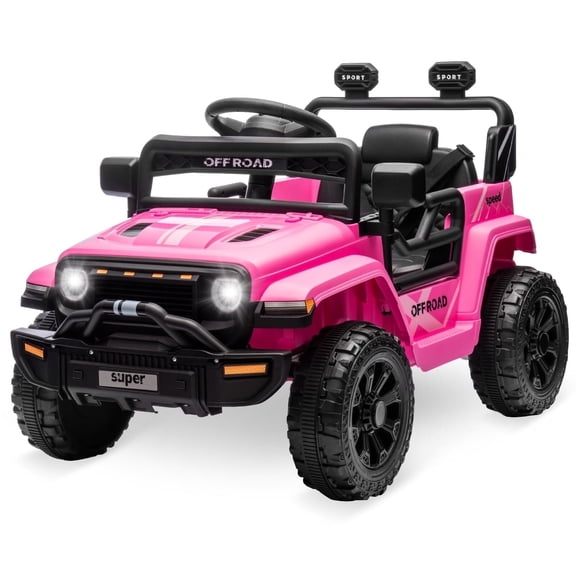 Sakiyr 12V Ride-On for Kids with Remote Control, LED Lights, Music, High/Low Speed, Pink