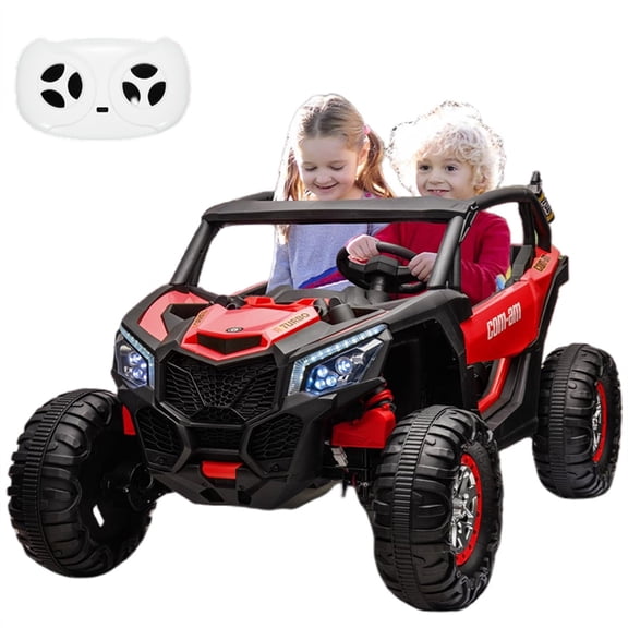 Sakiyr 24V 2 Seater Kids Ride on UTV Car,4WD Electric Vehicle UTV with 4x75W Powerful Motors,Leather Seat,4 Shock Absorber,Remote Control,6.1 Mph Max Speed, Bluetooth, MP3, LED Lights