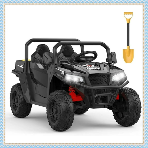 Sakiyr 24V Ride On Dump Truck for Kids, 2-Seater Electric Car with Remote, 4WD, Dump Bed, Shovel, Music & Lights, Black