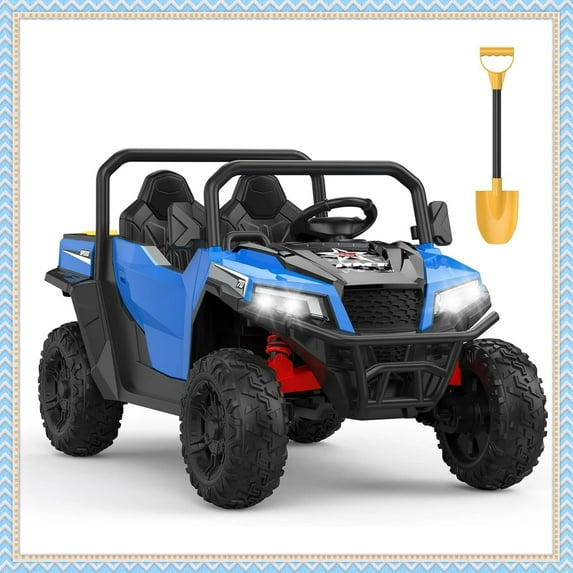 Sakiyr 24V Ride On Dump Truck for Kids, 2-Seater Electric Car with Remote, 4WD, Dump Bed, Shovel, Music & Lights, Blue